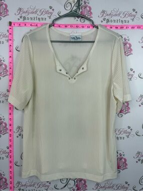 Delta Burke Canada Cream Short-Sleeve V-Neck Top with Grommet Detail